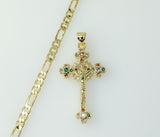Gold plated small cross Jesus crucifix pendant on a 3mm figaro chain necklace.

Gold plated small cross Jesus crucifix p