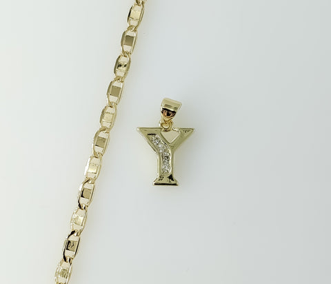 Plated Dainty Letter "Y" 3mm Flat Mariner Anchor Chain Necklace