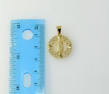 A small gold plated pendant featuring a Virgin Mary icon.
A delicate gold plated pendant shaped like a star.
A minimalis