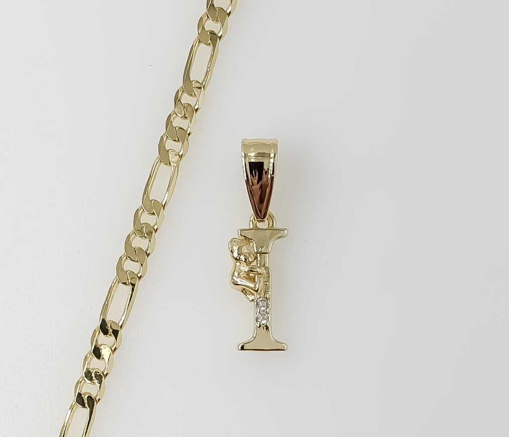 Plated Dainty Letter "I" 3mm Figaro Chain Necklace