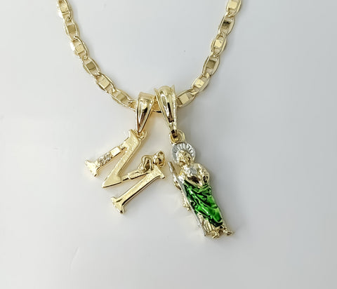 Gold plated multicolor Saint Jude pendants on a mariner anchor chain necklace.

Gold plated double Saint Jude pendants o
