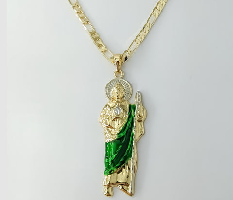 Gold Plated 18K Figaro Chain Necklace with Multicolor Saint Jude pendant.
Gold Plated large Figaro Chain Necklace featur