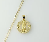 14K gold plated Cuban chain necklace featuring Virgin Mary pendant design.
Gold plated Cuban chain necklace with Virgin