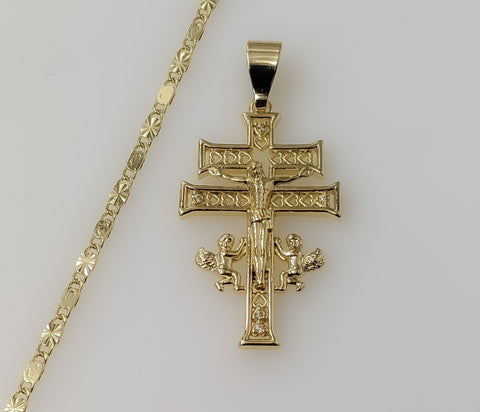 Everyday Wear Holy Cross of Caravaca Plated 2mm Star Solid Chain Necklace