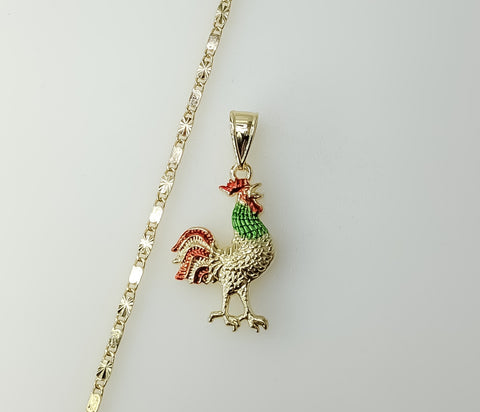 Multicolor Dainty Rooster Farm Animal Plated 2mm Star Solid Chain Necklace