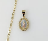 Plated Dainty Tri-Color Virgin Mary 3mm Flat Mariner Anchor Chain Necklace