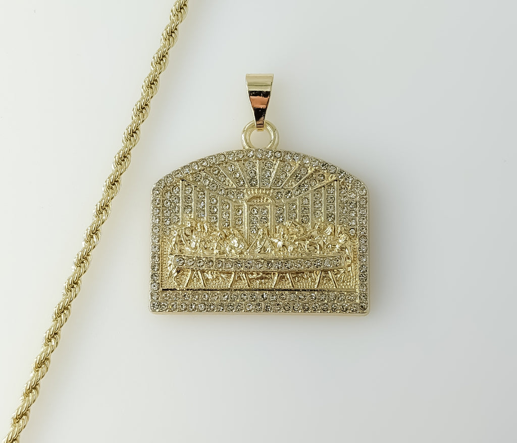 Plated Blinged The Last Supper 3mm Rope/Braided Chain Necklace