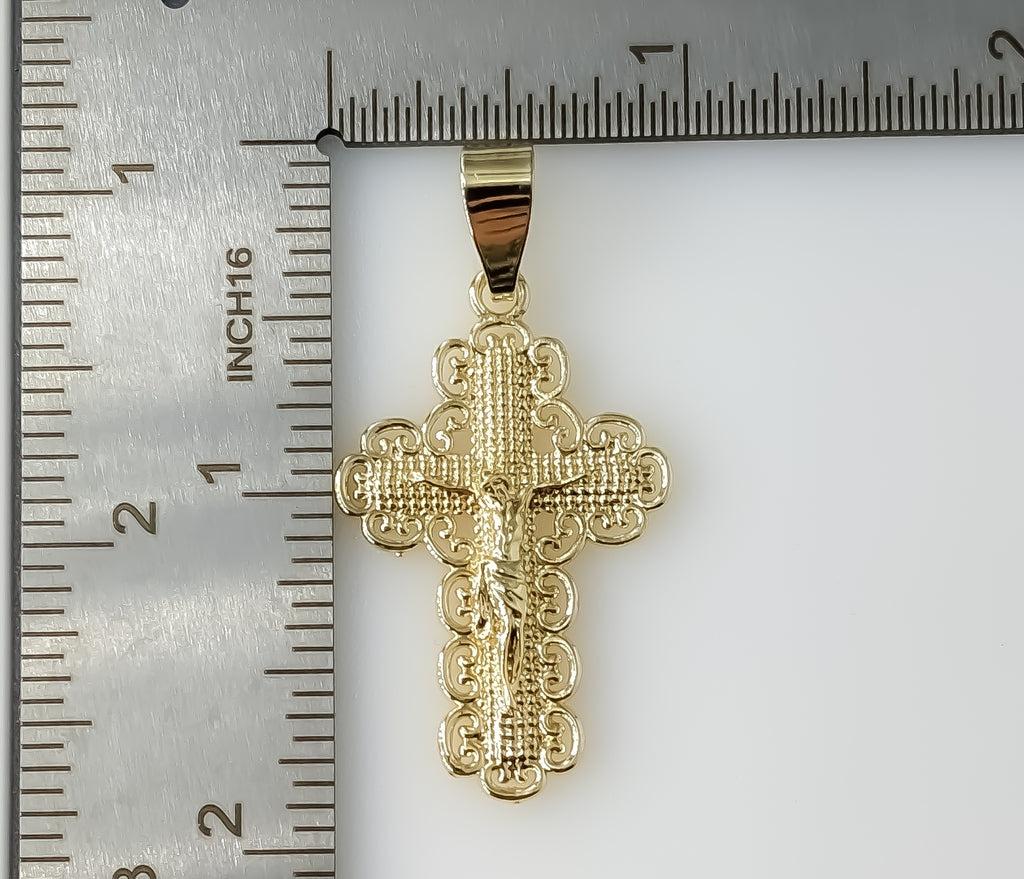 Medium Cross Jesus Crucifix Plated Pendant With Optional 14K 3mm-4mm Rope Chain
