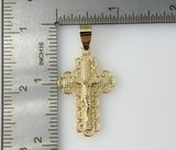 Medium Cross Jesus Crucifix Plated Pendant With Optional 14K 3mm-4mm Rope Chain