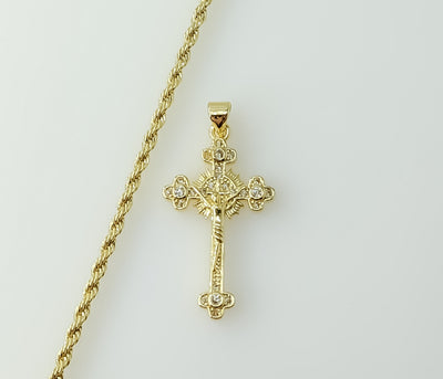 Plated Small Cross 2mm Rope/Braided Chain Necklace