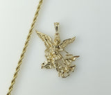 - Gold plated 4mm rope and braided chain Saint Michael pendant necklace.
- Gold plated chain and Saint Michael pendant r