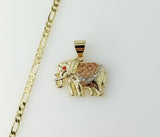Plated Tri-Color Elephant 3mm Figaro Chain Necklace