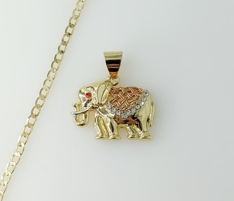 Plated Tri-Color Elephant 14K 3mm Cuban Chain Necklace