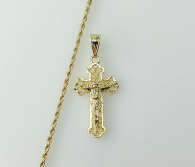 Plated Cross 2mm Rope/Braided Chain Necklace