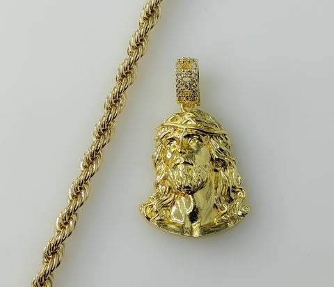 Plated Jesus Head 5mm Rope Braided Chain Christian Necklace
