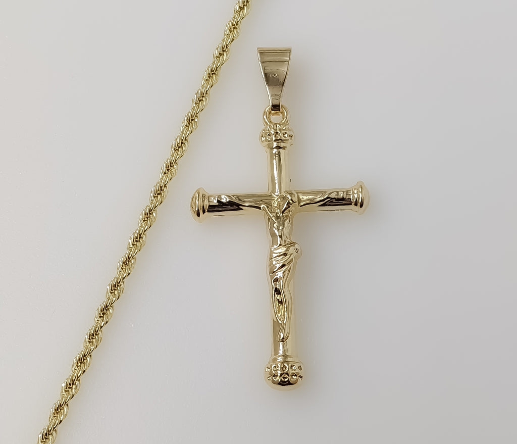 Crucifix Jesus Cross Plated 2mm Rope Braided Chain Faith Necklace