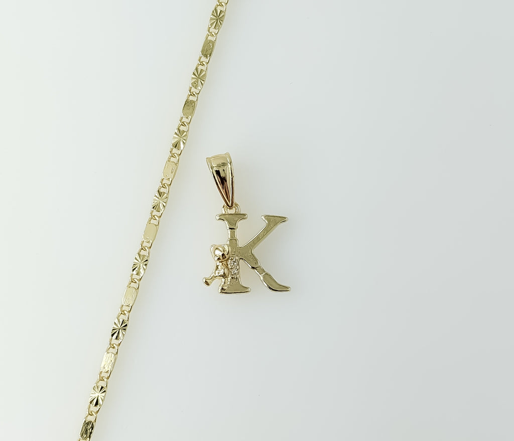 Plated Dainty Letter "K" 2mm Star Solid Chain Necklace