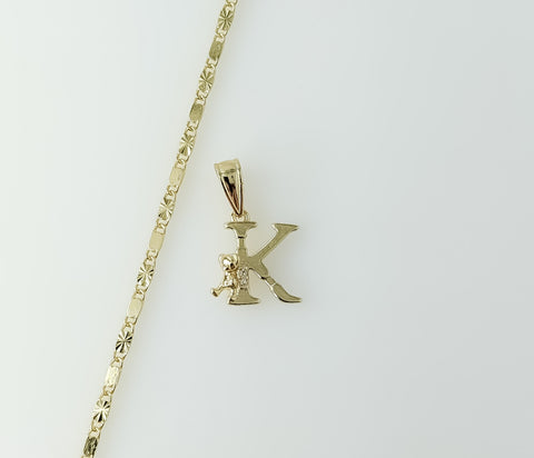 Plated Dainty Letter "K" 2mm Star Solid Chain Necklace
