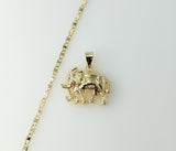 Gold plated Mariner anchor chain necklace with elephant pendant and chain detail.