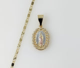 Plated Dainty Tri-Color Virgin Mary 2mm Star Solid Chain Necklace