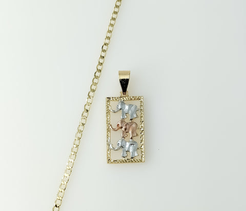 Gold plated 14K tri-color elephant design Cuban chain necklace with charm
14K gold plated tri-color elephant pendant Cu
