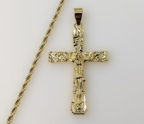Christian Gift Men Nugget Design Jesus Crucifix Cross Plated 3mm Rope Braided