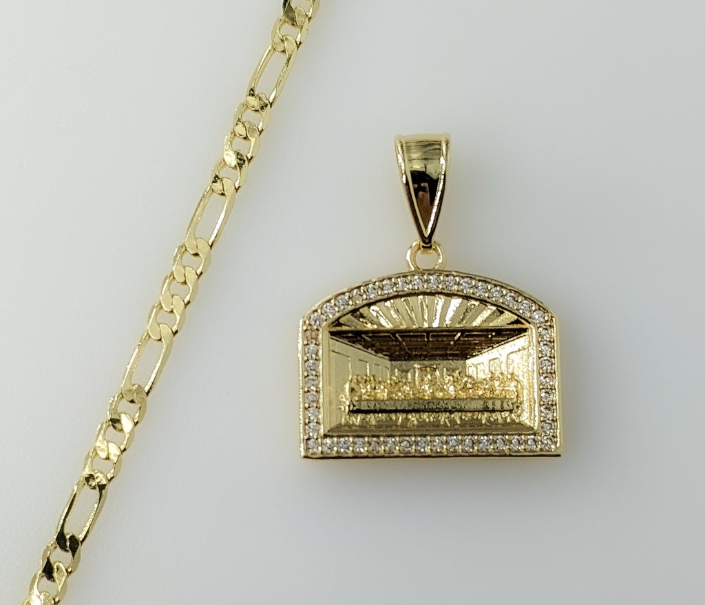 Plated Dainty The Last Supper 3mm Figaro Chain Necklace