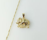 Gold plated 14K twist chain necklace featuring an elephant pendant design.
Gold plated 14K chain necklace with an intric