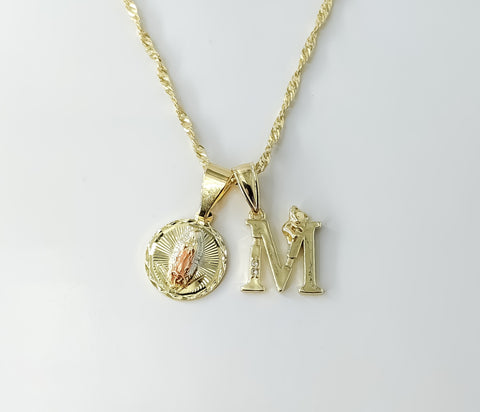 Virgin Mary double pendants on a 14K twist chain gold plated necklace
Virgin Mary double pendants in a delicate 14K twi