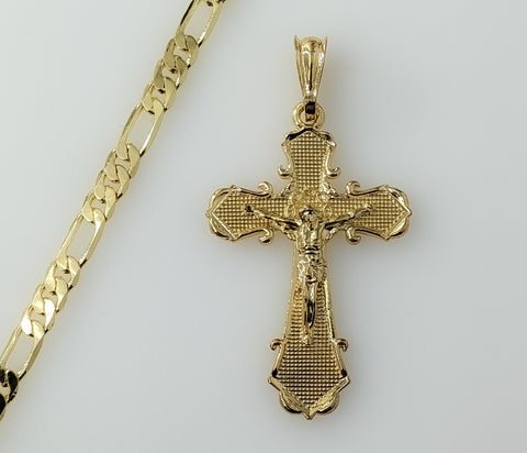 Plated Cross 5mm Figaro Chain Necklace