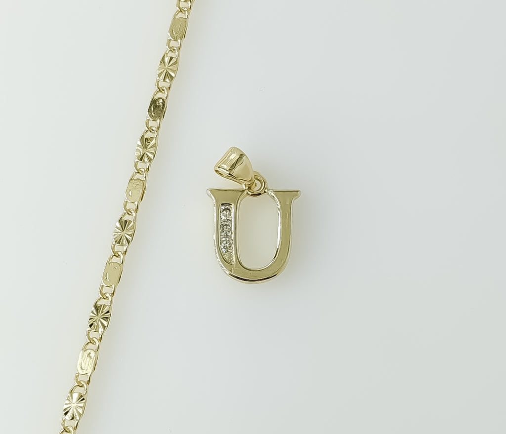 Plated star chain necklace featuring a small solid 2mm letter "U" pendant.