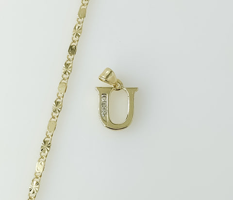Plated star chain necklace featuring a small solid 2mm letter "U" pendant.