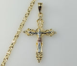 Plated Tri-Color Cross Crucifix 4mm Star Chain Necklace