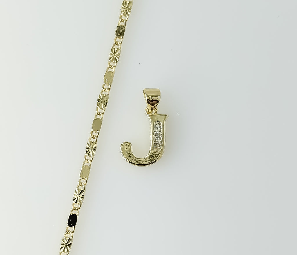 Plated Dainty Letter "J" 2mm Star Solid Chain Necklace