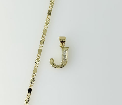 Plated Dainty Letter "J" 2mm Star Solid Chain Necklace