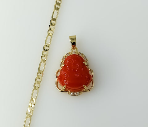 A delicate gold-plated Buddha pendant on a 3mm figaro chain necklace.