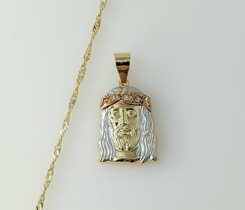 Plated Tri-Color Jesus 14K Twist Chain Necklace