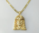 Gold plated 18K figaro chain necklace with Jesus pendant and clasp.