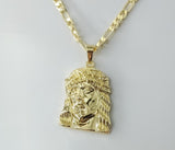 Gold plated 18k figaro chain necklace with Jesus pendant design.
Gold plated figaro chain necklace with small Jesus pend