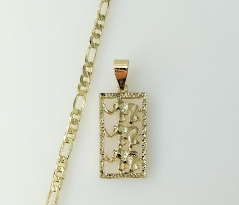 Gold plated figaro chain elephant necklace made of sterling silver base metal.

Gold plated sterling silver base metal e