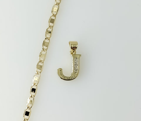 Plated Dainty Letter "J" 3mm Flat Mariner Anchor Chain Necklace
