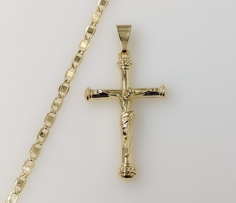 Jesus Christ Crucifix Cross Plated 3mm Flat Mariner Anchor Chain Necklace