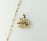 Gold plated 3mm Figaro chain elephant design necklace in a delicate style.

Gold plated delicate elephant pendant 3mm Fi