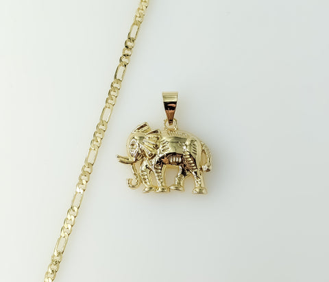 Gold plated 3mm Figaro chain elephant design necklace in a delicate style.

Gold plated delicate elephant pendant 3mm Fi