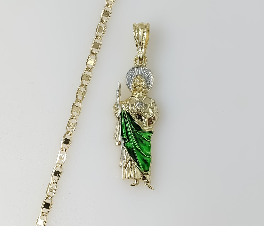 Plated Small Multicolor Saint Jude 3mm Flat Mariner Anchor Chain Necklace