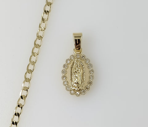 Plated Dainty Virgin Mary 14K 3mm Cuban Chain Necklace
