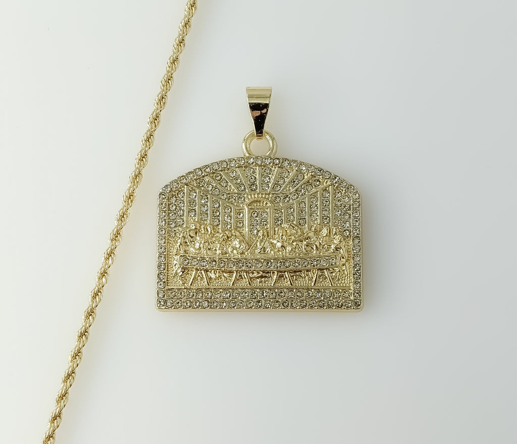 Plated Blinged The Last Supper 2mm Rope/Braided Chain Necklace