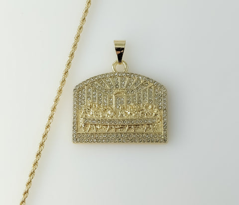 Plated Blinged The Last Supper 2mm Rope/Braided Chain Necklace