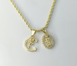 Plated Dainty Letter "C" Saint Jude Double Pendants 2mm Rope/Braided Chain Necklace