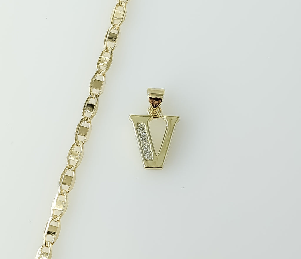 Plated Dainty Letter "V" 3mm Flat Mariner Anchor Chain Necklace
